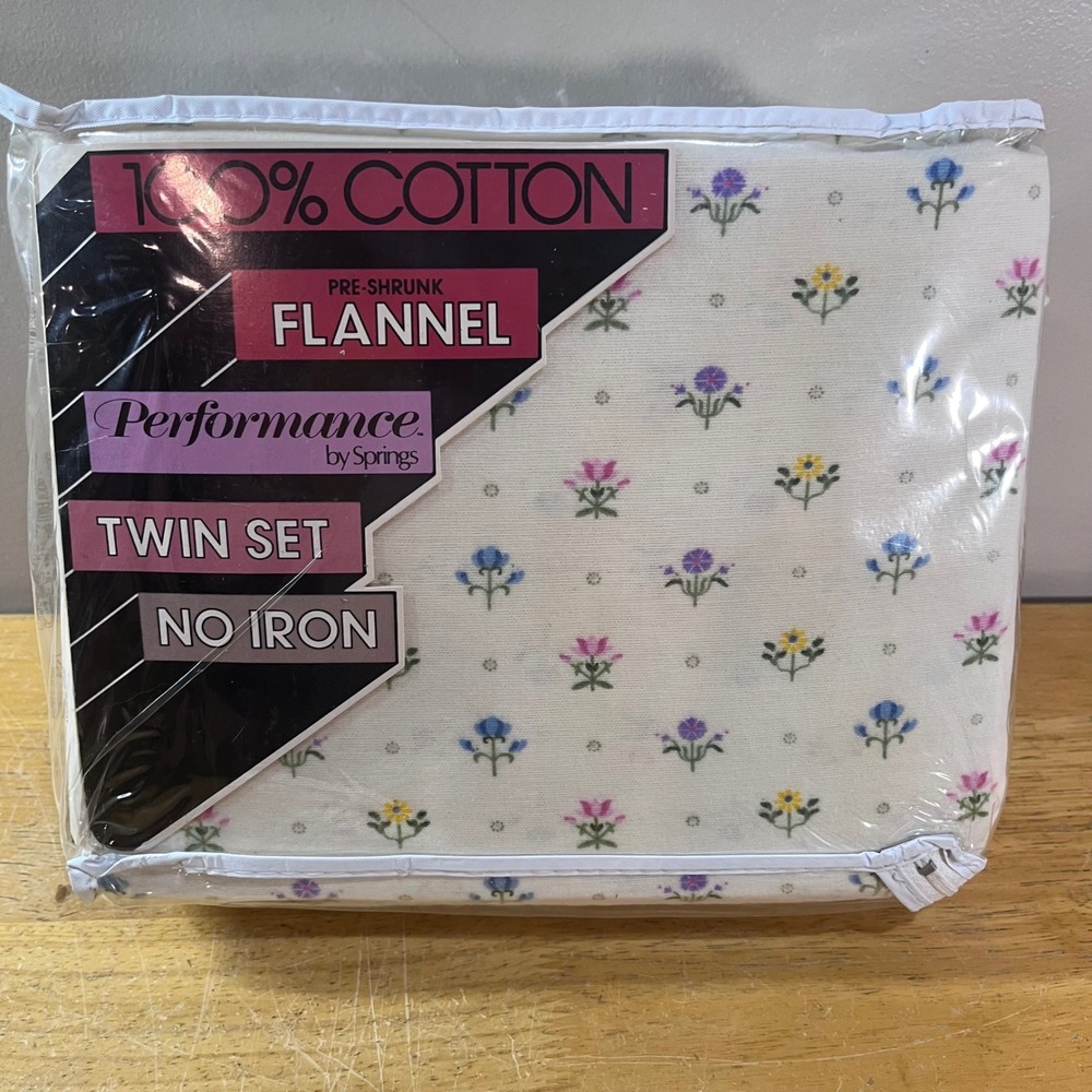 Springs Performance Flannel Sheet Set Twin White Devon Floral Vtg 100% Cotton